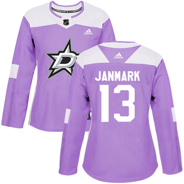 Adidas Stars #13 Mattias Janmark Purple Authentic Fights Cancer Women's Stitched NHL Jersey