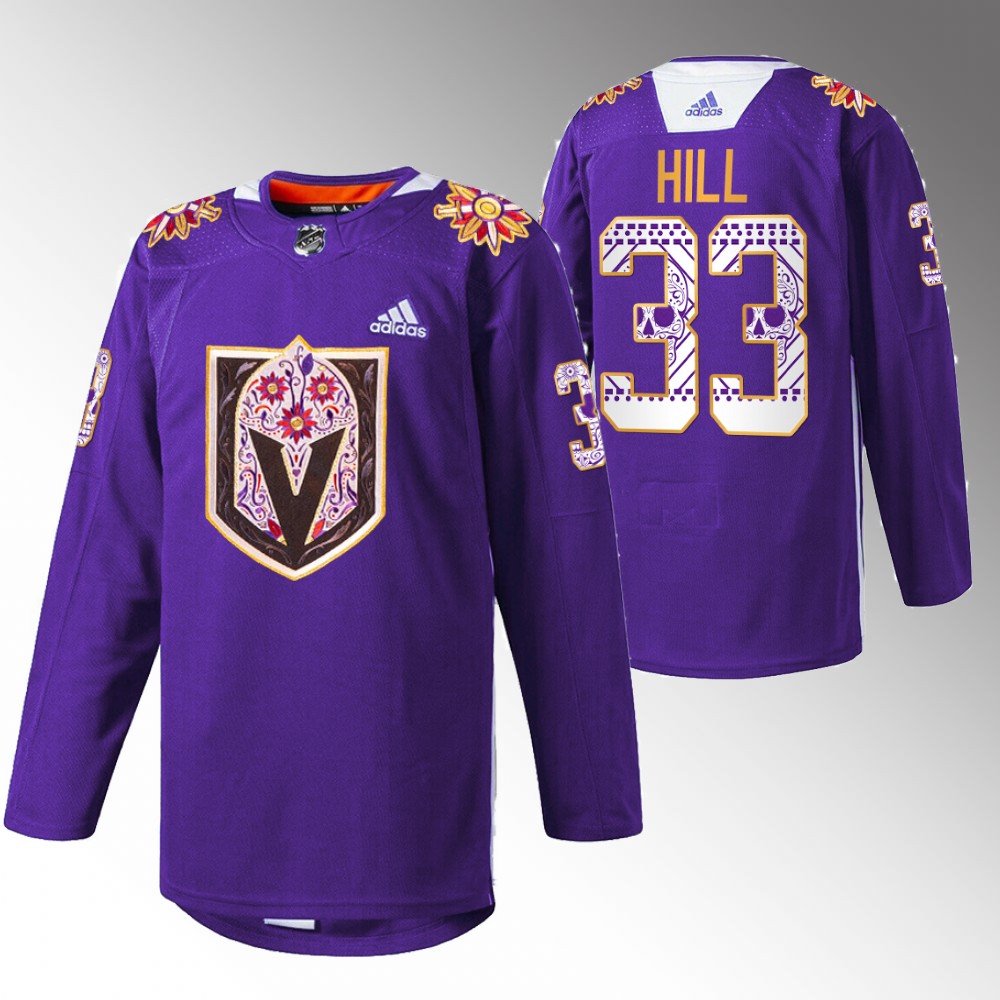 Adin Hill Golden Knights Hispanic Heritage Jersey Purple Warm Up