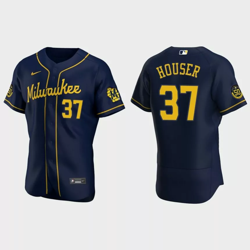 Adrian Houser Milwaukee Brewers Authentic Alternate Jersey – Navy