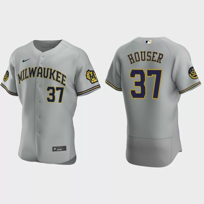 Adrian Houser Milwaukee Brewers Authentic Road Jersey – Gray