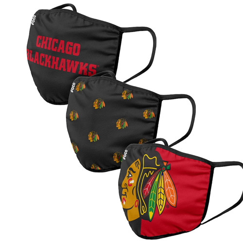 Adult Blackhawks Face Covering 3-Pack