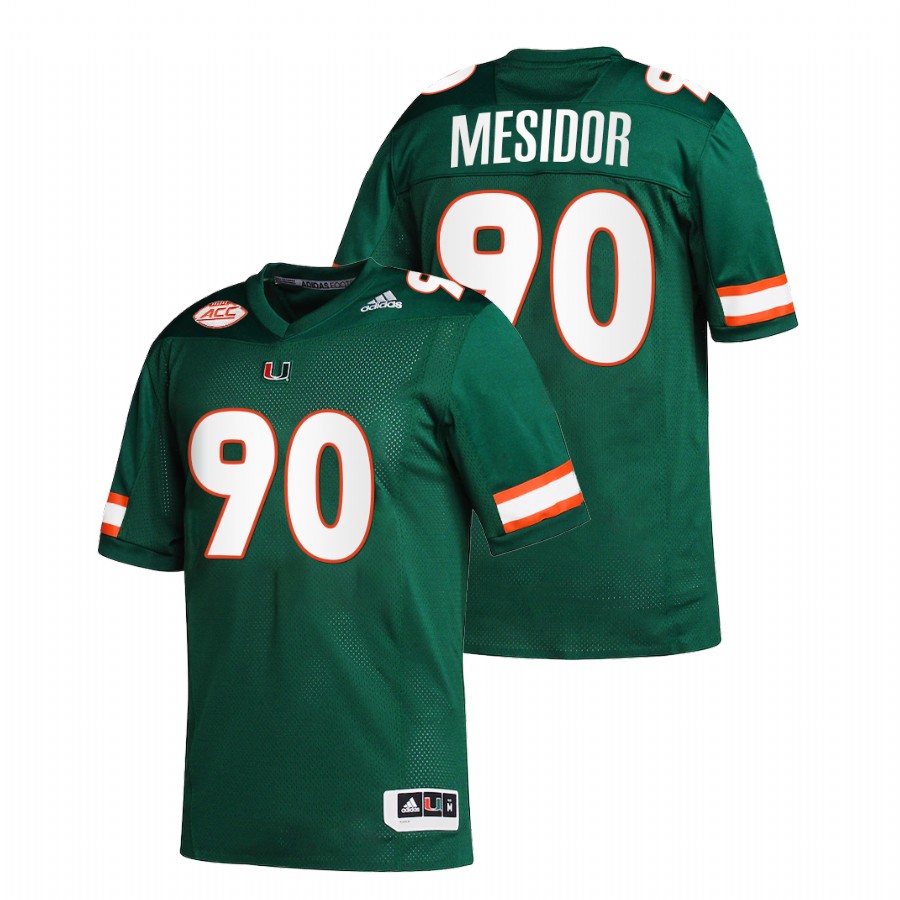 Akheem Mesidor Miami Hurricanes Green College Football Jersey Men's Jersey Miami Hurricanes Akheem Mesidor College Football Green Jersey