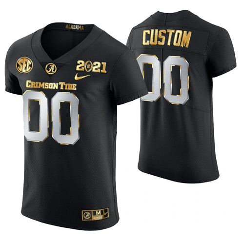 Alabama Crimson Tide 00 Custom Golden Playoff 2021 National Championship Jersey Black
