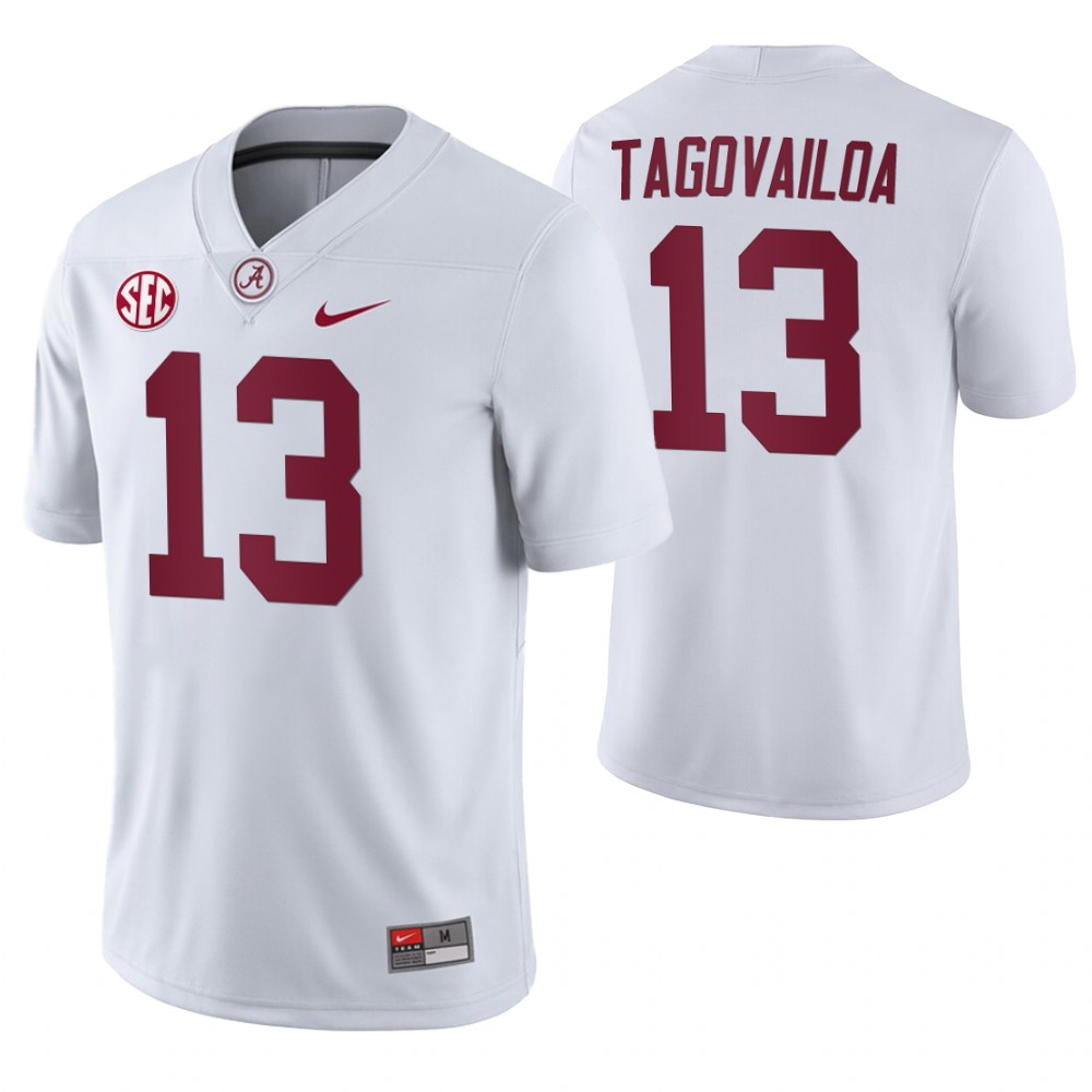 Alabama Crimson Tide 13 Tua Tagovailoa Away Game College Football Jerseys White
