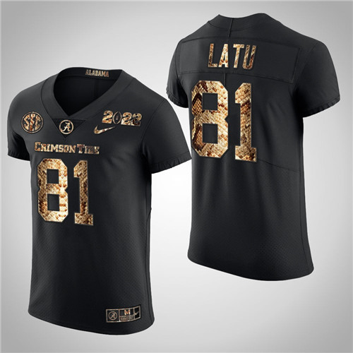 Alabama Crimson Tide 81 Cameron Latu Python Skin 2022 College Football Playoff Jersey Black
