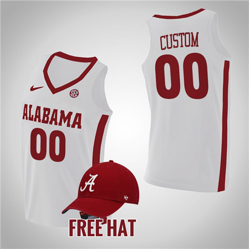 Alabama Crimson Tide Custom Free Hat College Basketball Jersey White