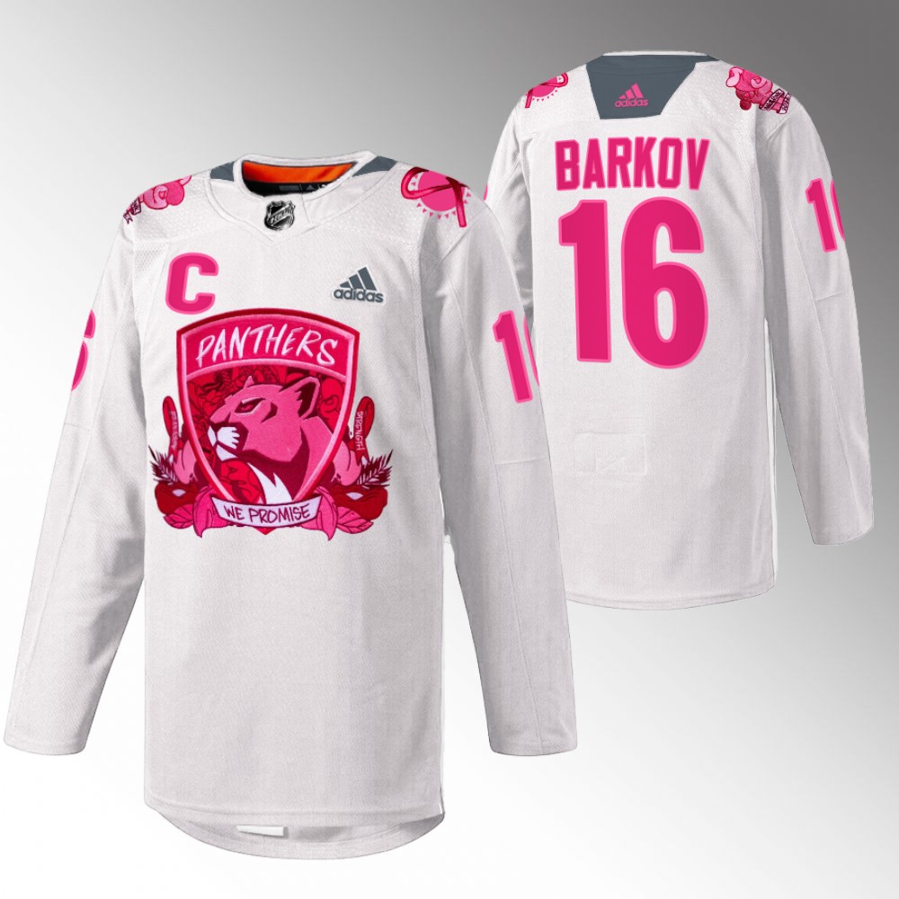 Aleksander Barkov Panthers Pink in the Rink Jersey White Warmup
