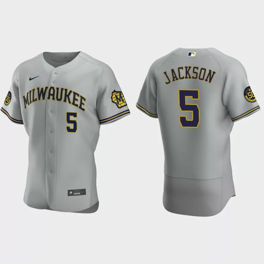Alex Jackson Milwaukee Brewers Authentic Road Jersey – Gray