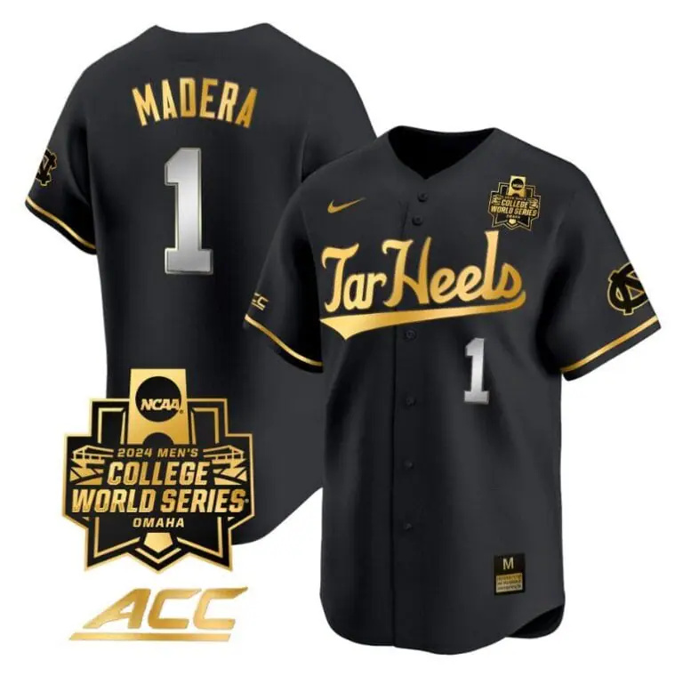 Alex Madera Jersey #1 North Carolina Tar Heels 2024 College World Series Vapor Premier Limited NCAA Baseball Stitched Black Gold