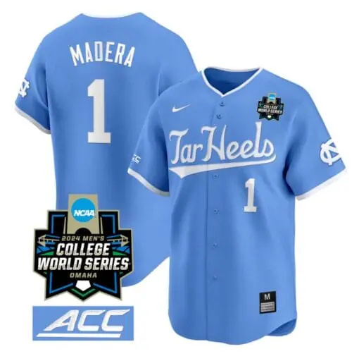 Alex Madera Jersey #1 North Carolina Tar Heels 2024 College World Series Vapor Premier Limited NCAA Baseball Stitched Blue