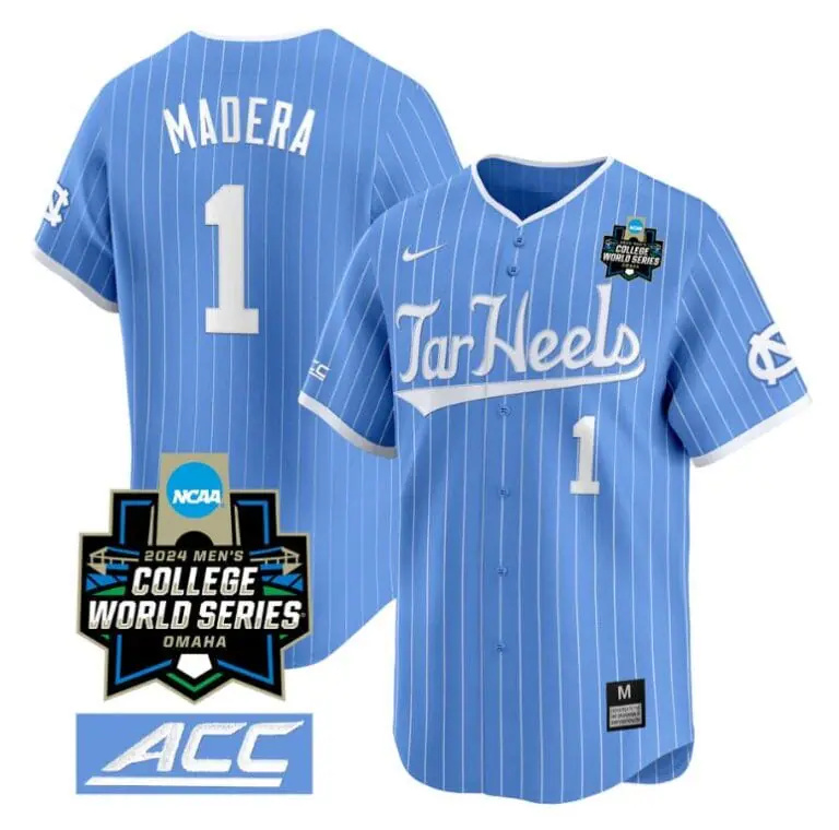 Alex Madera Jersey #1 North Carolina Tar Heels 2024 College World Series Vapor Premier Limited NCAA Baseball Stitched Blue Pinstripe
