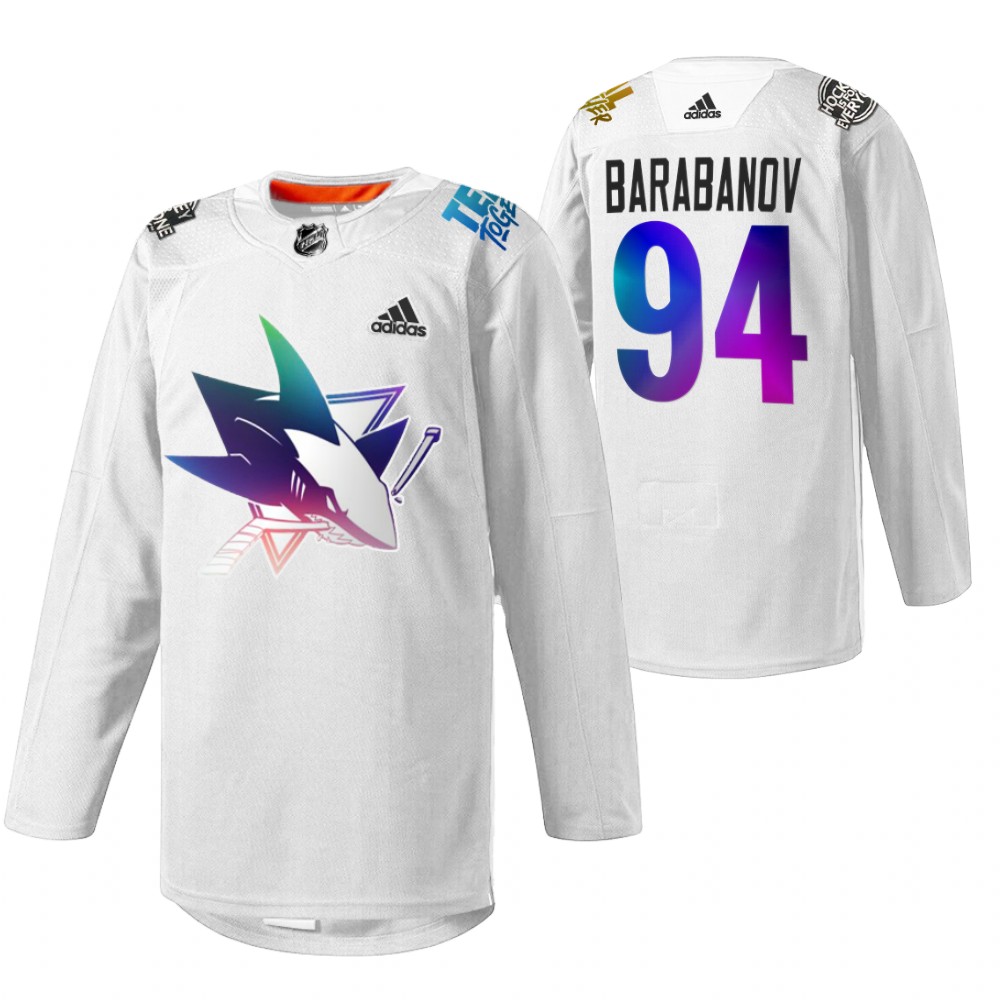 Alexander Barabanov Sharks Pride Night 2022 Jersey White HockeyIsForEveryone