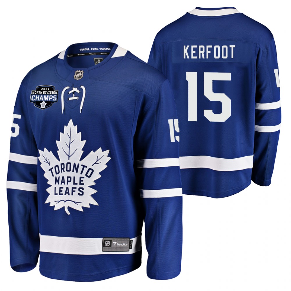 Alexander Kerfoot Maple Leafs 2021 North Division Champions Blue Jersey No.1 seed