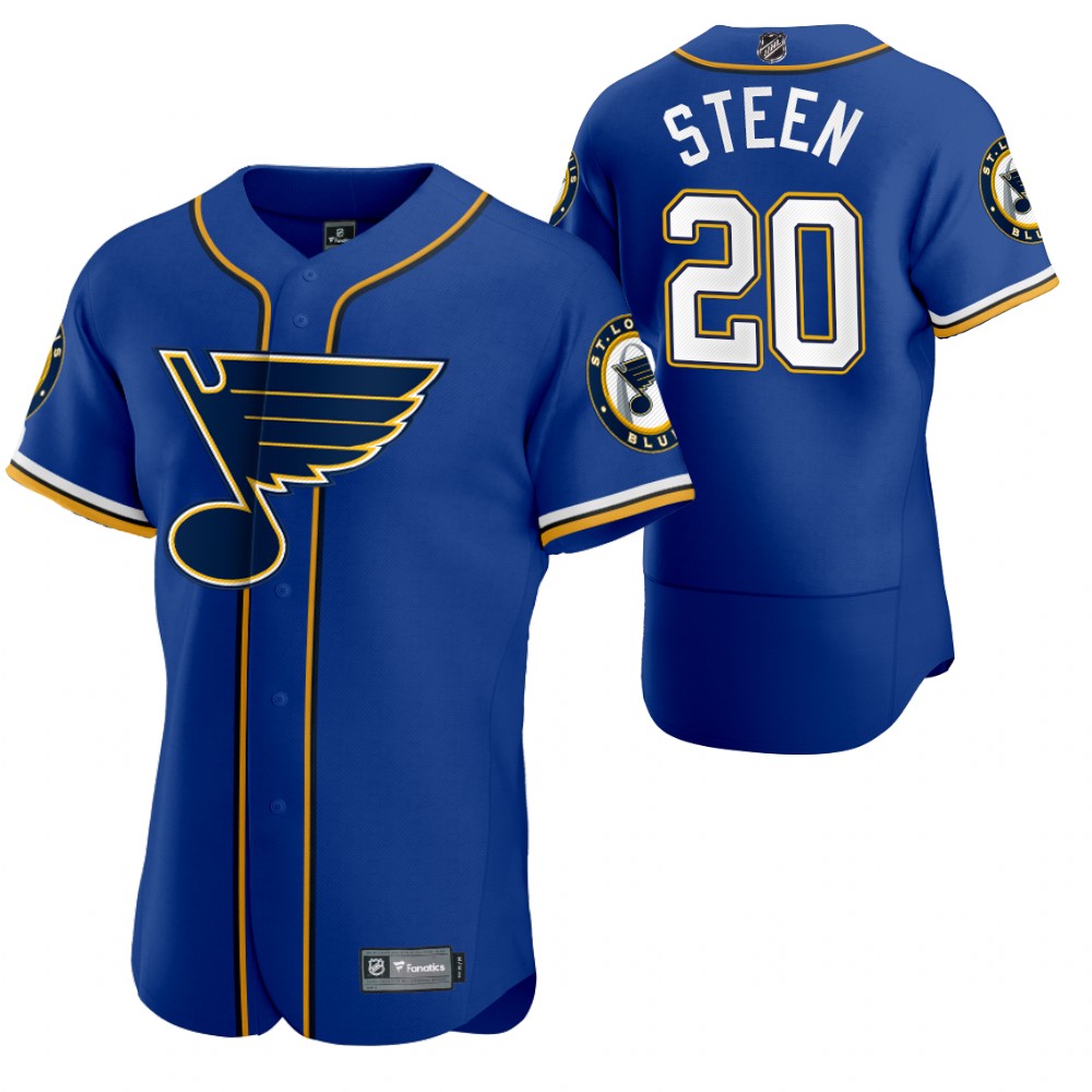 Alexander Steen Blues 2020 NHL X MLB Crossover Baseball Jersey Royal