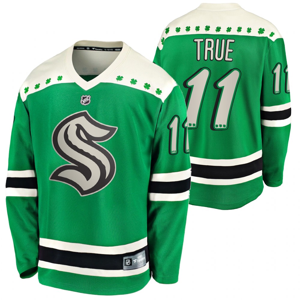 Alexander True 2022 St. Patrick Kraken Green #11 Jersey
