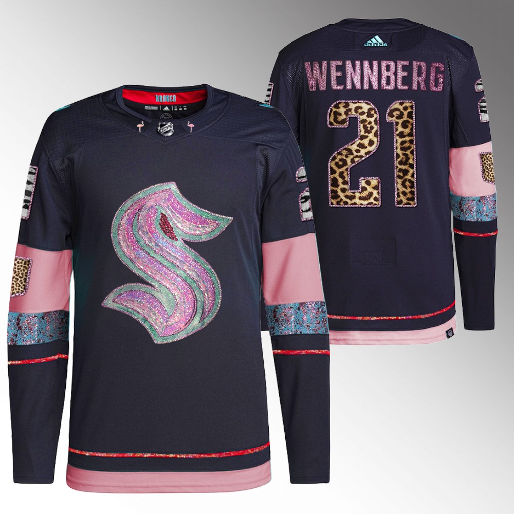 Alexander Wennberg Kraken MGK Leopard Print Jersey Navy Diamond Limited