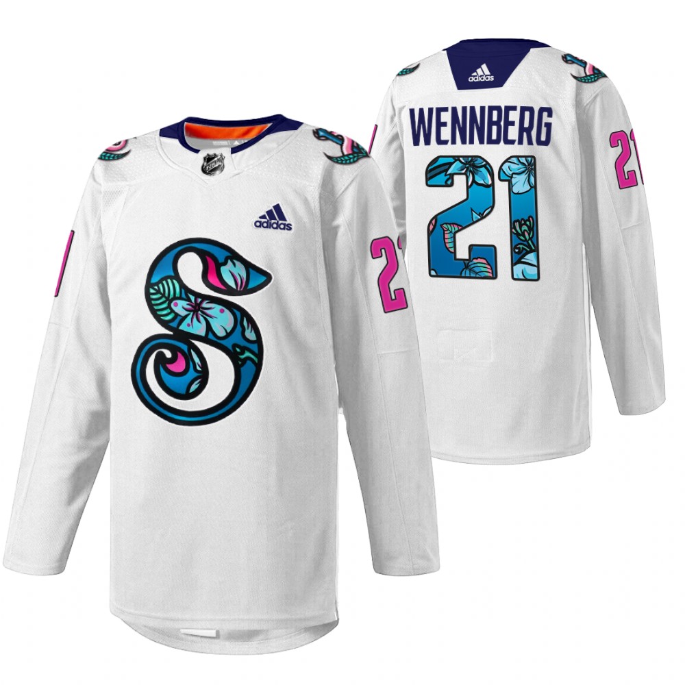 Alexander Wennberg Kraken Pride Night Jersey White Warmup