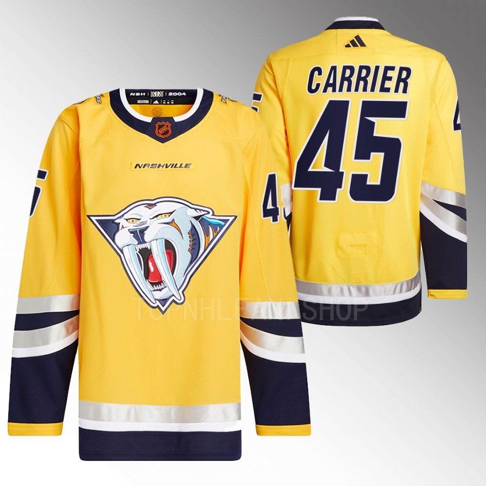 Alexandre Carrier 2022 Nashville Predators Yellow Reverse Retro 2.0 Authentic Primegreen Jersey