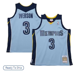 Allen Iverson Memphis Grizzlies Mitchell & Ness 2009-10 Hardwood Classics Swingman Jersey - Light Blue