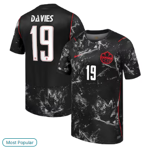 Alphonso Davies Canada Soccer Nike 2026 Away Stadium Replica Jersey - Black