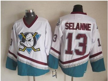 Anaheim Ducks #13 Teemu Selanne White CCM Throwback Stitched NHL Jersey