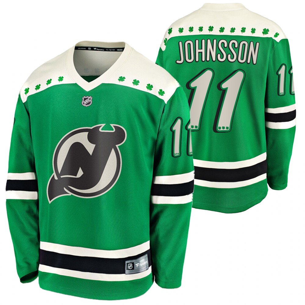 Andreas Johnsson Devils 2021 St Patricks Day Green #11 Jersey