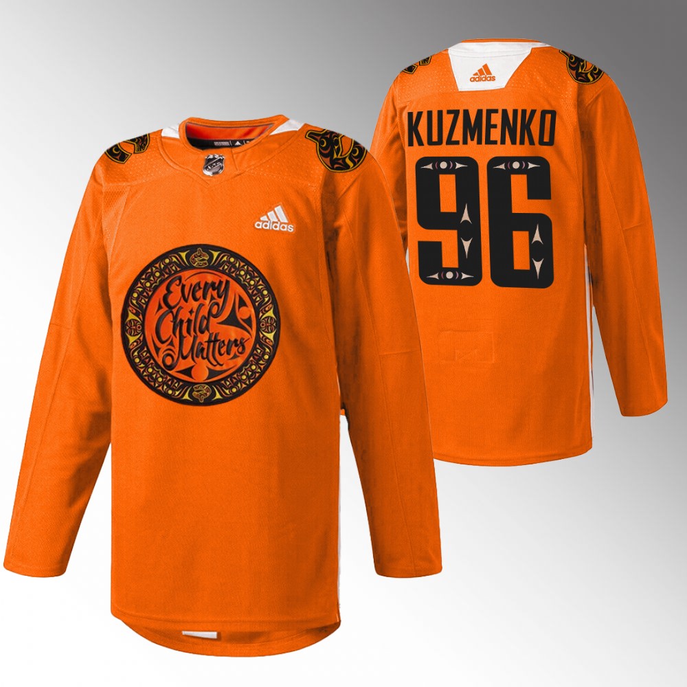 Andrei Kuzmenko Vancouver Canucks National Day for Truth and Reconciliation Orange 2022 Jersey Warmup