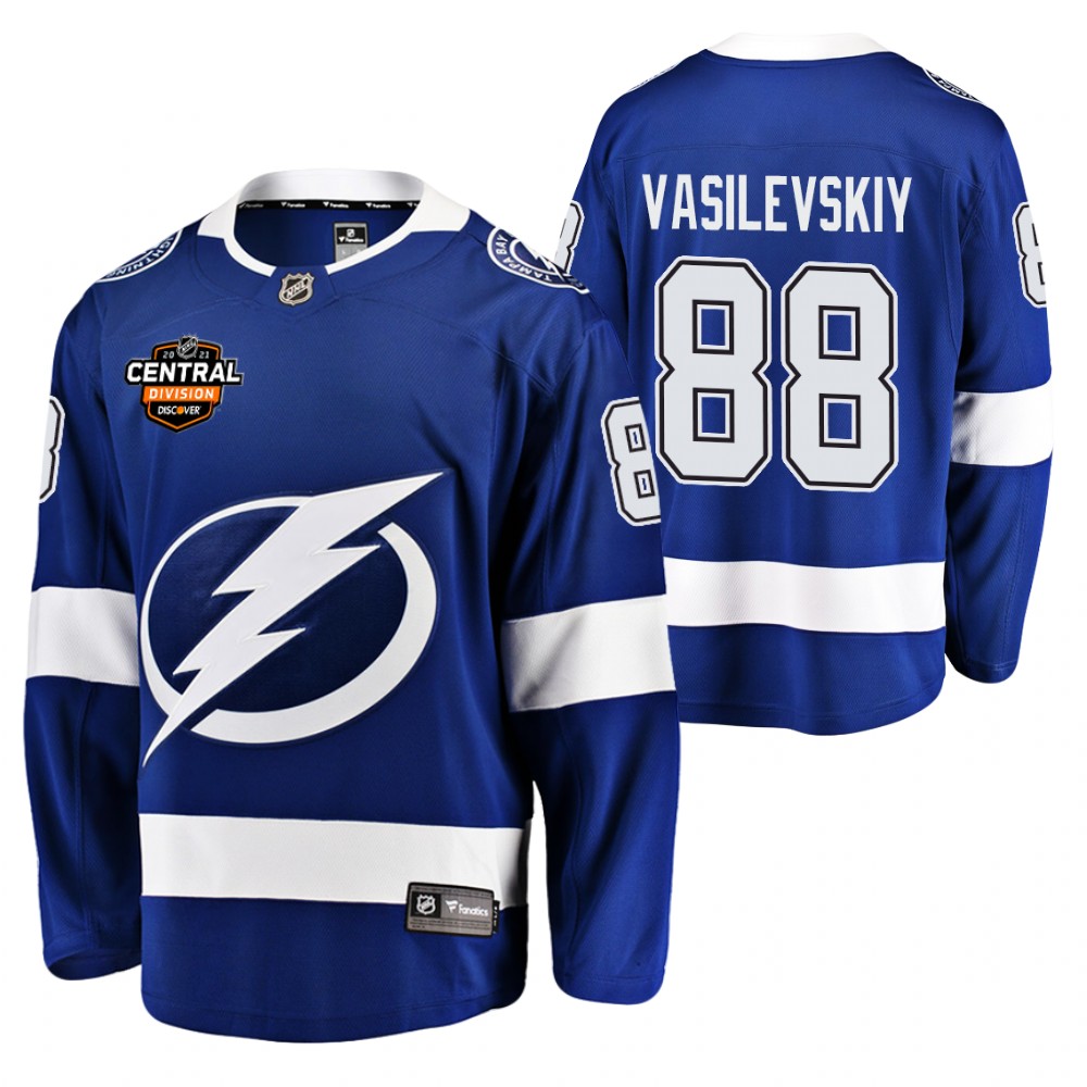 Andrei Vasilevskiy Lightning 2021 Central Division Patch Jersey Blue Home