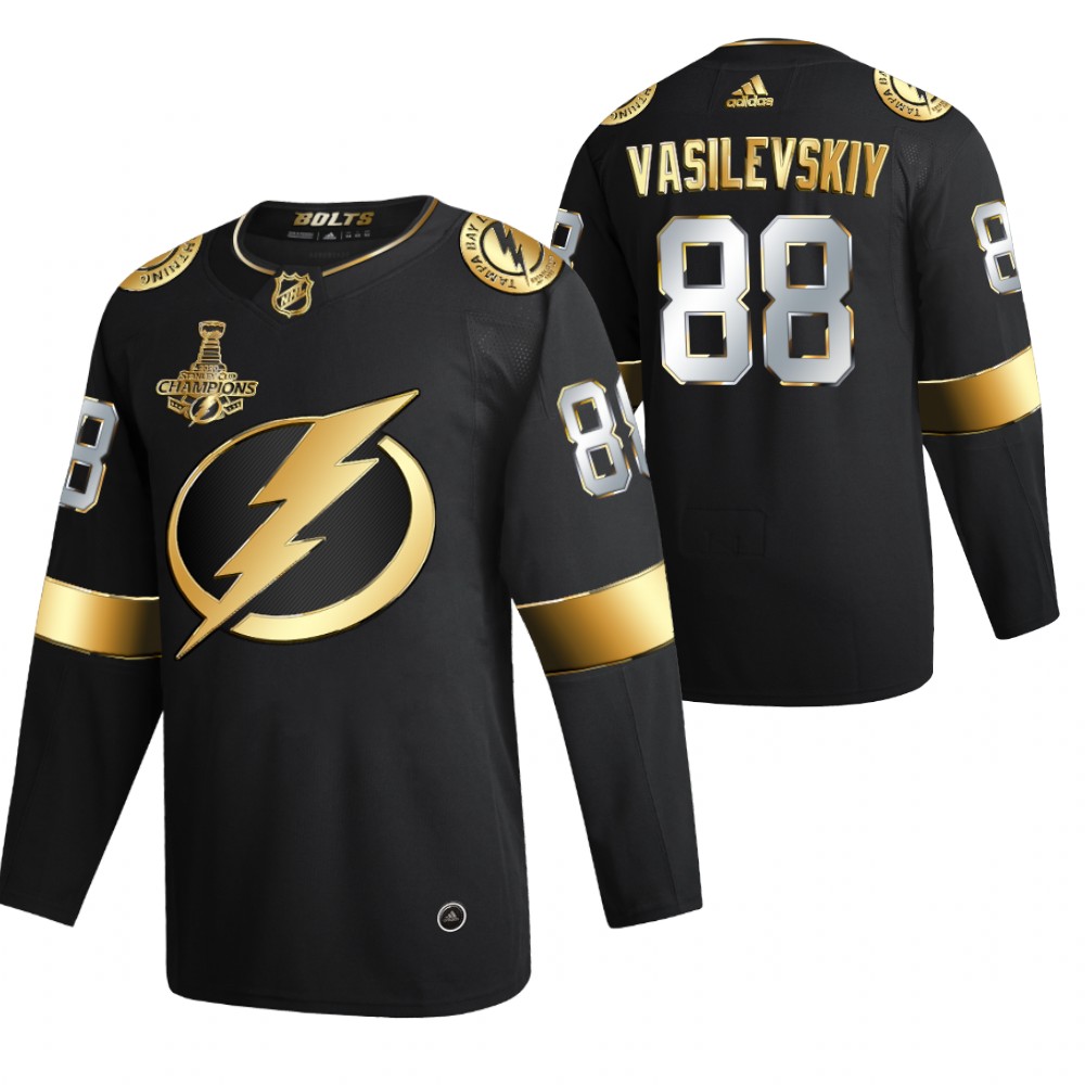 Andrei Vasilevskiy Tampa Bay Lightning Black 2020 Stanley Cup Champions Jersey Authentic Golden Limited