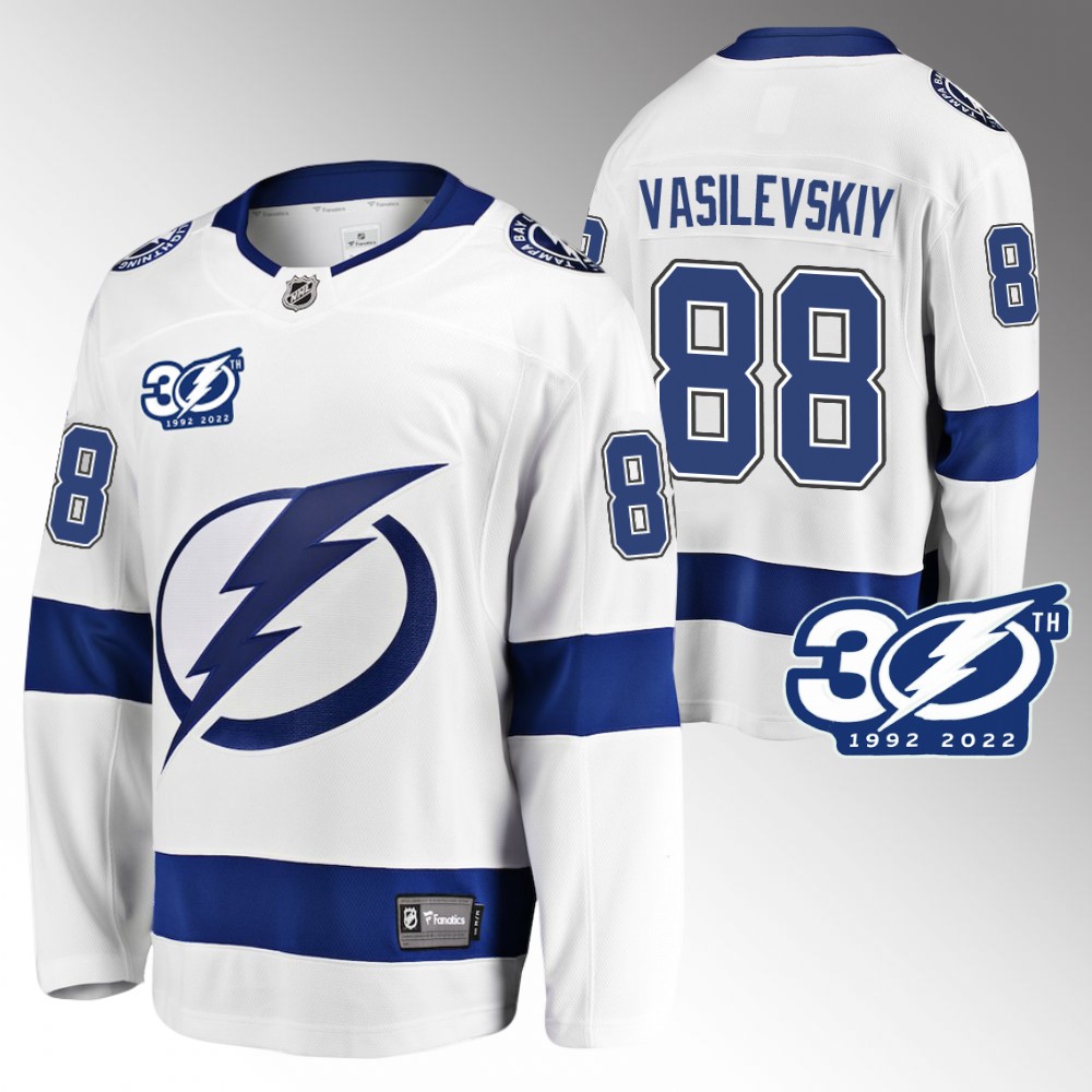 Andrei Vasilevskiy Tampa Bay Lightning Jersey 30th Anniversary White 1992-2022 Away