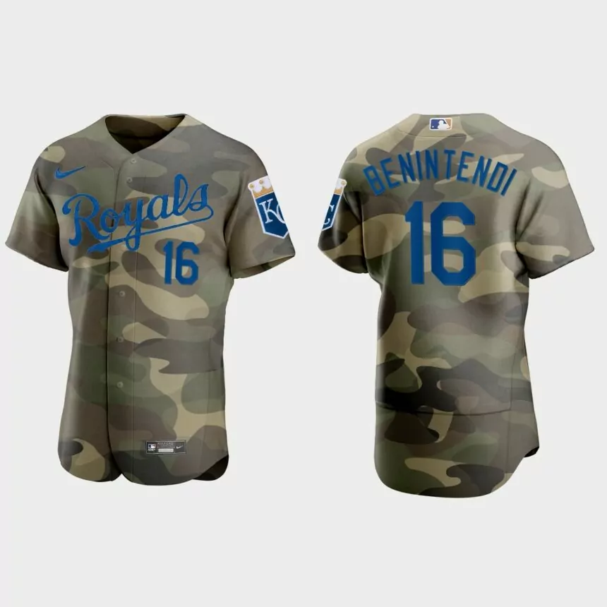 Andrew Benintendi Kansas City Royals 2021 National Armed Forces Day Authentic Jersey – Camo