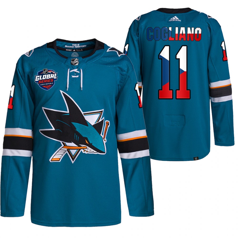 Andrew Cogliano San Jose Sharks Teal 2022 NHL Global Series Czech Republic Challenge Jersey