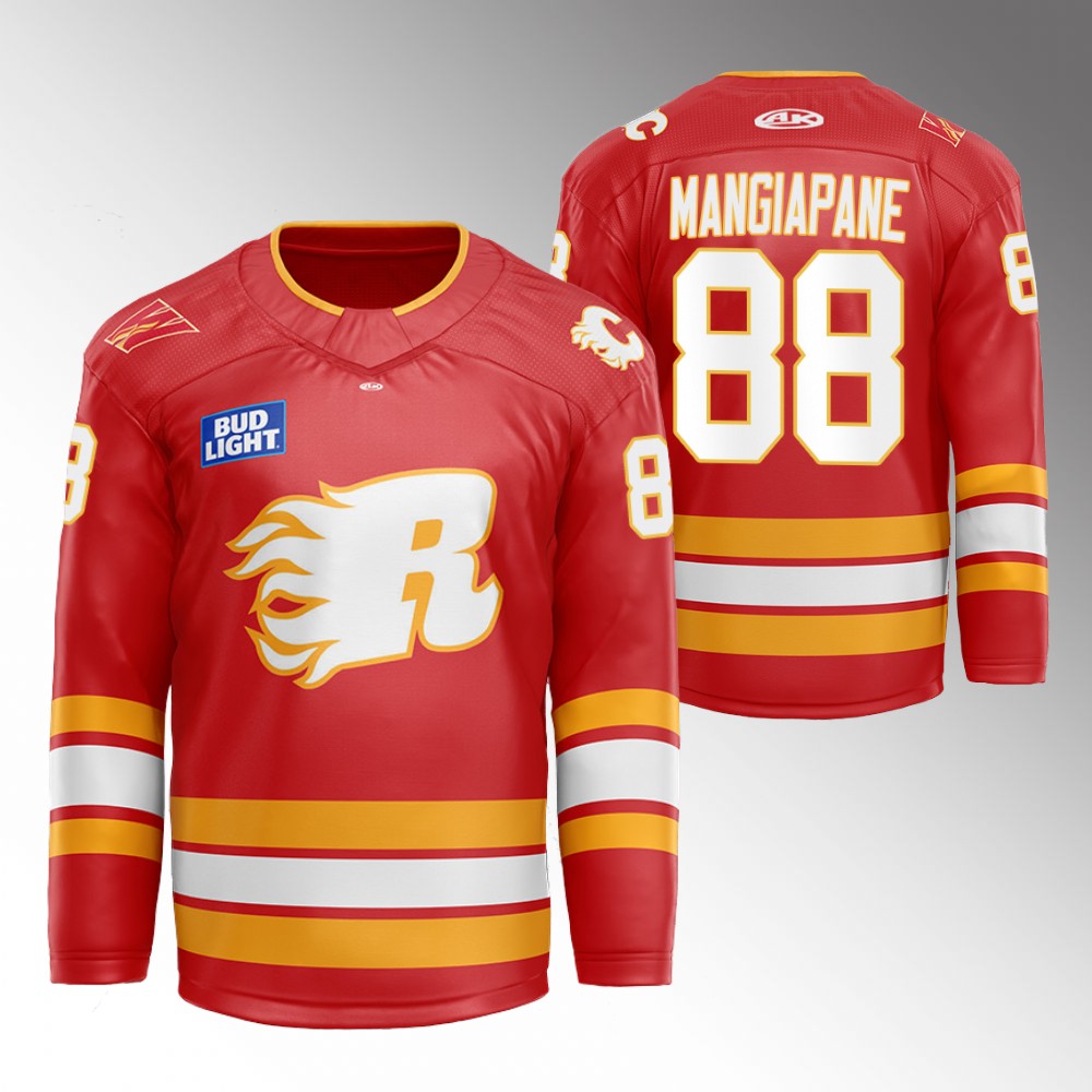 Andrew Mangiapane Flames Flames X Rush X CGY Wranglers Jersey Red Warmup
