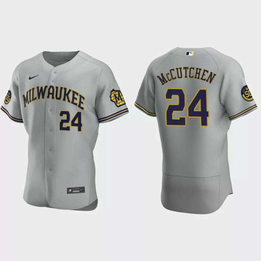Andrew McCutchen Milwaukee Brewers Authentic Road Jersey – Gray