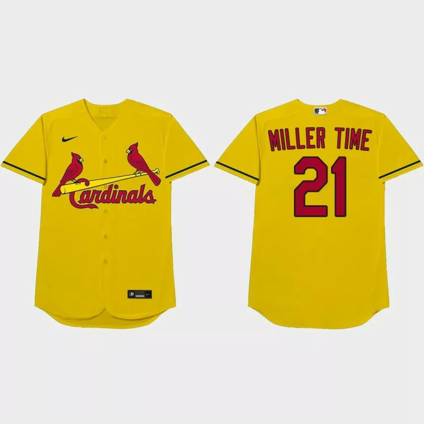Andrew Miller Nickname Cardinals 2021 Players’ Weekend Miller Time Jersey – Gold
