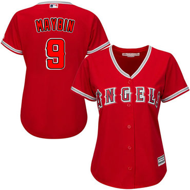 Angels #9 Cameron Maybin Red Alternate Women's Stitched MLB Jersey