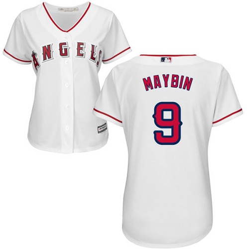 Angels #9 Cameron Maybin White Home Women's Stitched MLB Jersey