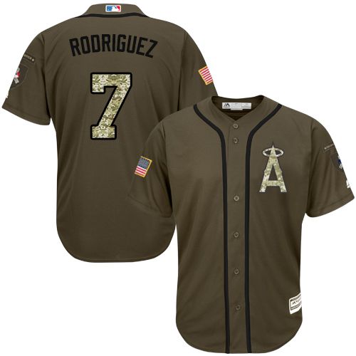 Angels of Anaheim #7 Ivan Rodriguez Green Salute to Service Stitched
