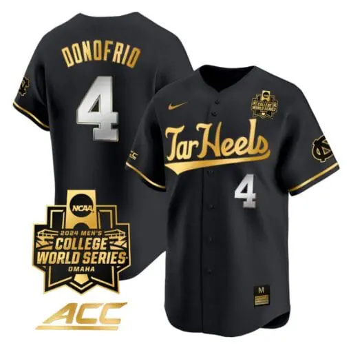 Anthony Donofrio Jersey #4 North Carolina Tar Heels 2024 College World Series Vapor Premier Limited NCAA Baseball Stitched Black Gold
