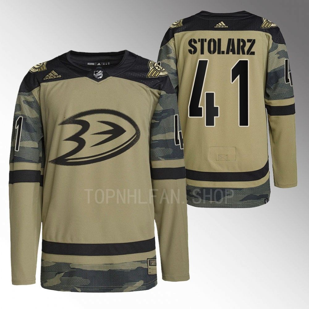 Anthony Stolarz Ducks Military Appreciation Night Jersey Camo Warmup