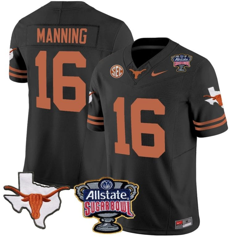 Arch Manning Jersey #16 Texas Longhorns Sugar Bowl Patch Vapor Football Black