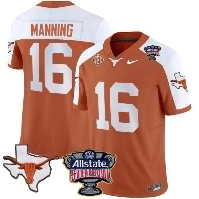 Arch Manning Jersey #16 Texas Longhorns Sugar Bowl Patch Vapor Football Orange Alternate