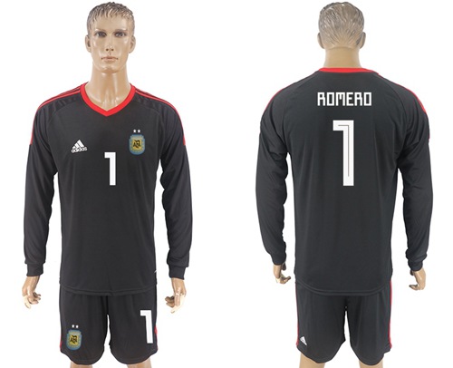 Argentina #1 Romero Black 2018 FIFA World Cup Long Sleeves Goalkeeper Soccer Country Jersey