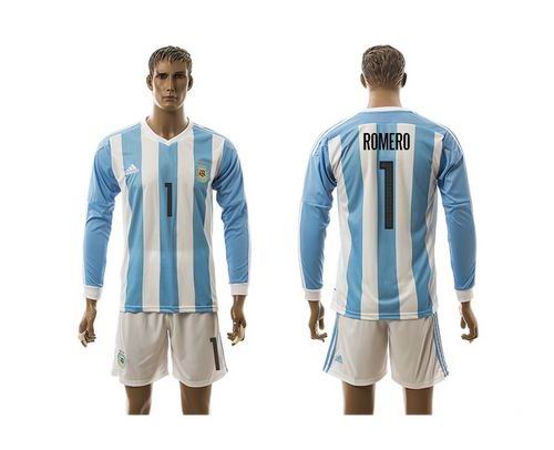 Argentina #1 Romero Home Long Sleeves Soccer Country Jersey