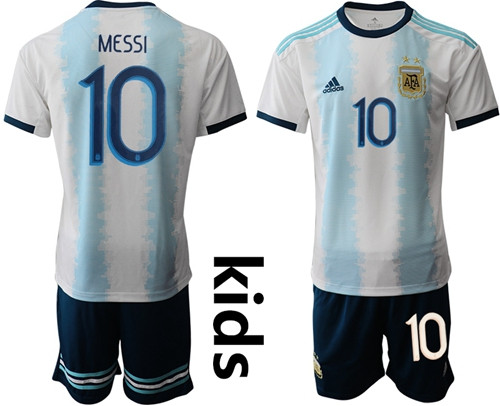 Argentina #10 Messi Home Kid Soccer Country Jersey