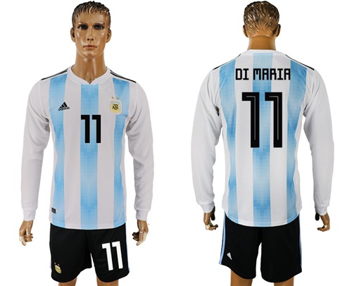 Argentina #11 Di Maria 2018 FIFA World Cup Home Long Sleeves Soccer Country Jersey