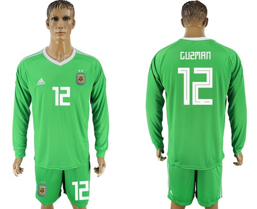 Argentina #12 Guzman Green 2018 FIFA World Cup Long Sleeves Goalkeeper Soccer Country Jersey