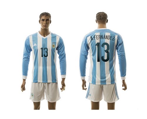 Argentina #13 A.Fernandez Home Long Sleeves Soccer Country Jersey