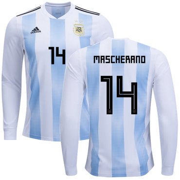 Argentina #14 Mascherano Home Long Sleeves Kid Soccer Country