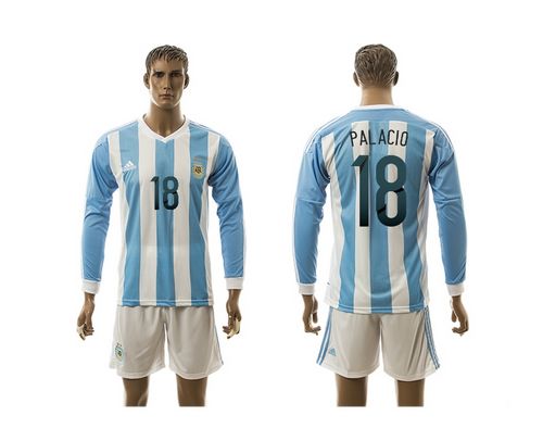 Argentina #18 Palacio Home Long Sleeves Soccer Country Jersey